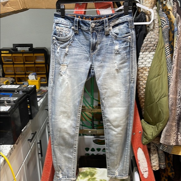 Rock Revival Blue Skinny Jeans with Distressed Fading